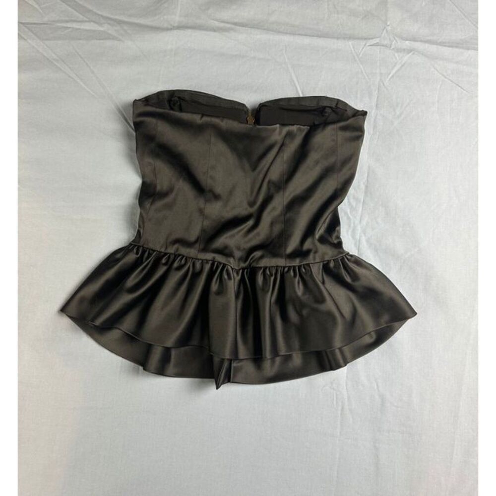 Betsey Johnson Zip Front Peplum Satin Corset Top Size 0 zipper pull missing - Picture 2 of 9
